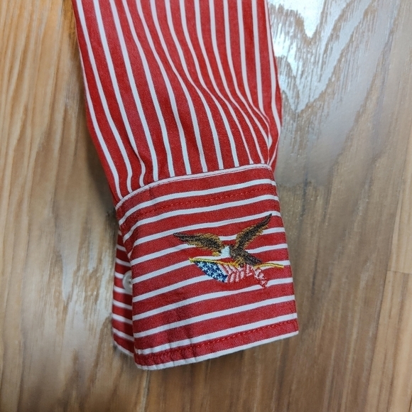 American Living Red Striped Classic Cotton Button Down Size Large - Picture 9 of 10